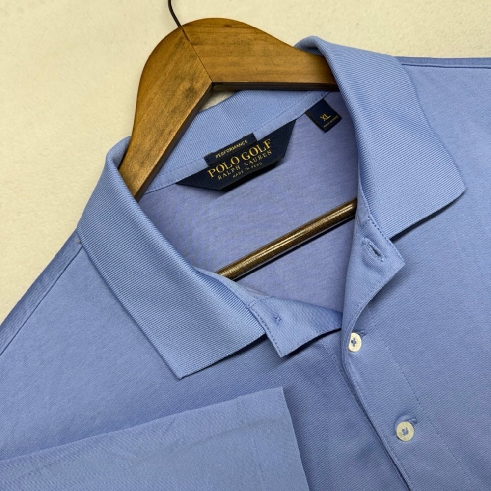 Ralph Lauren Golf polo Shirt Men's XL Blue Performance knit Short Sleeve Peru